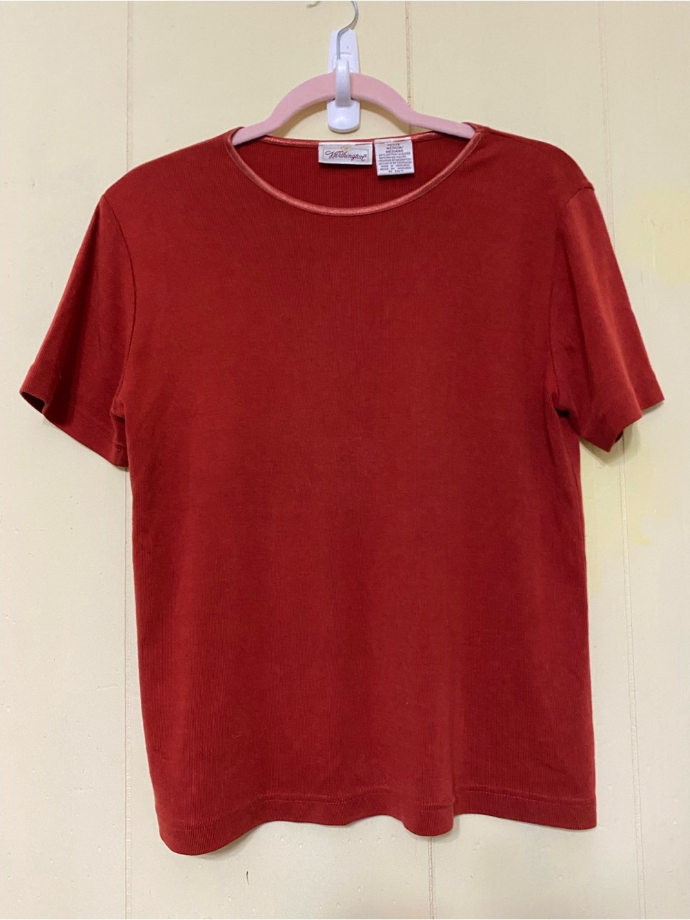 Worthington Rust Red Short Sleeve Knit Top Petite Medium